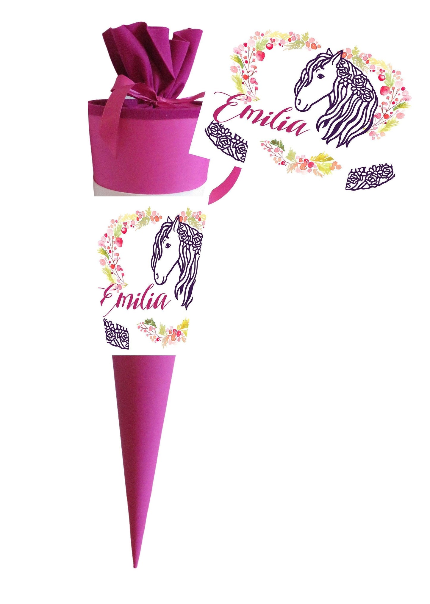 Schultüte Mädchen personalisiert - Zuckertüte Pferd fertig - Zuckertuete groß 70 cm - Einschulung