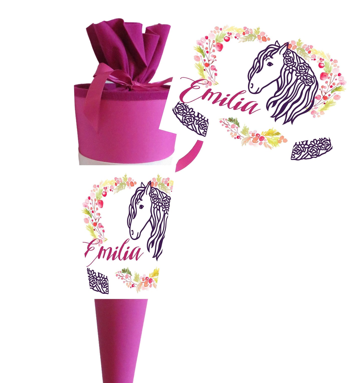 Schultüte Mädchen personalisiert - Zuckertüte Pferd fertig - Zuckertuete groß 70 cm - Einschulung