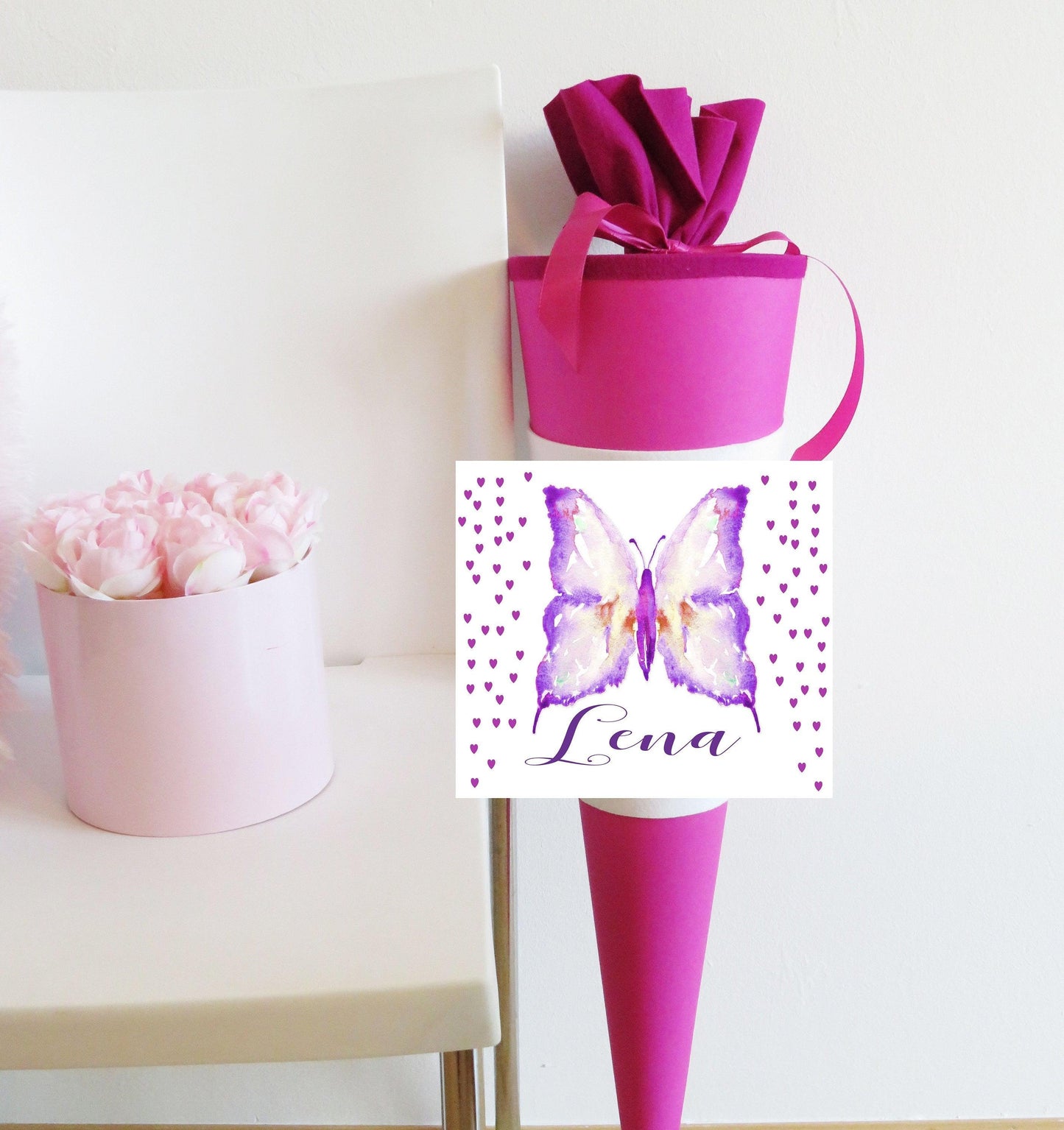 Schultüte Mädchen personalisiert - Zuckertüte Schmetterling fertig - Zuckertuete groß 70 cm - Einschulung