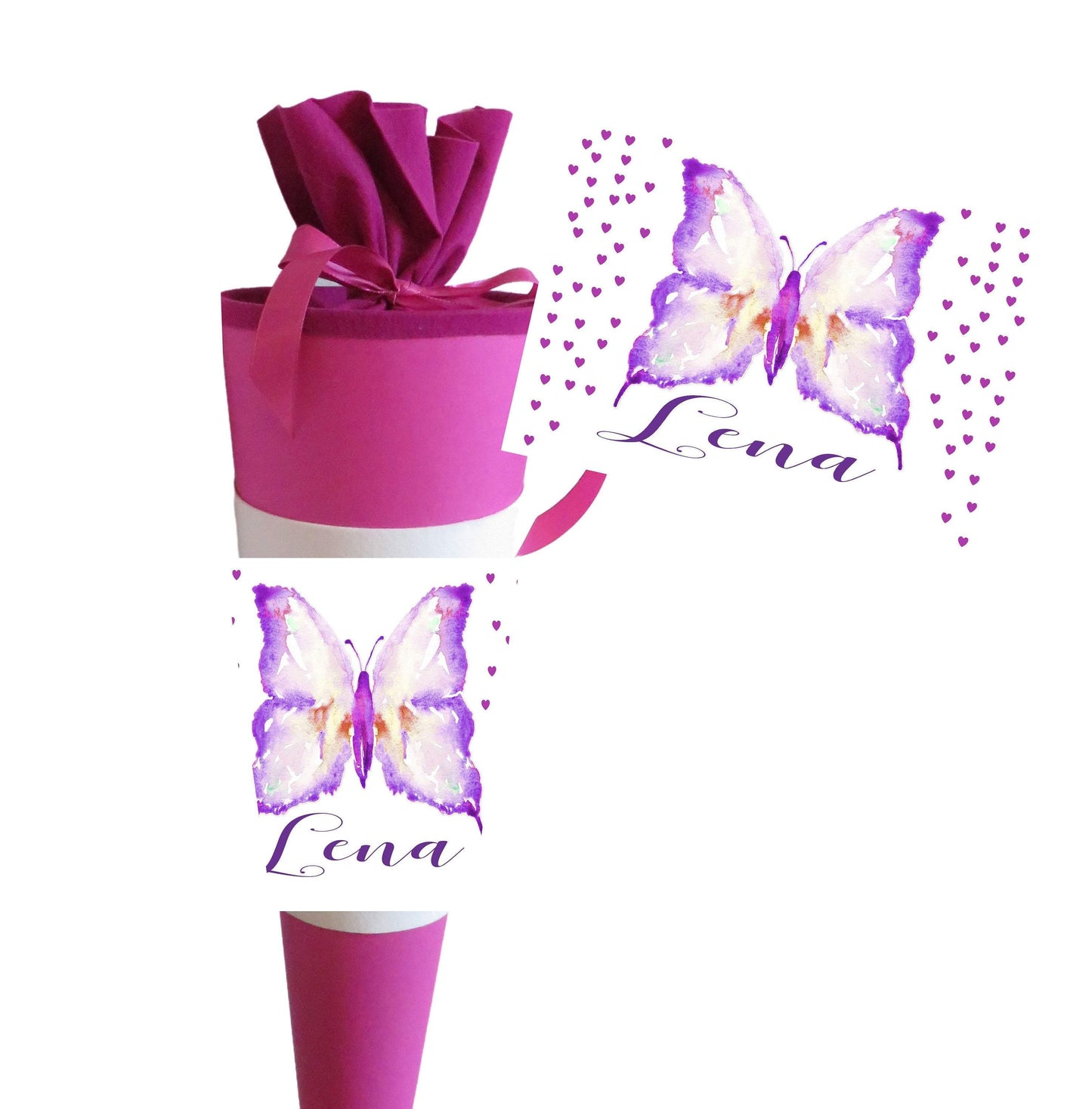 Schultüte Mädchen personalisiert - Zuckertüte Schmetterling fertig - Zuckertuete groß 70 cm - Einschulung