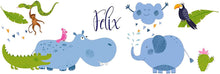 Lade das Bild in den Galerie-Viewer, Spardose Kinder Baby für Junge Mädchen mit Nilpferd &amp; Elefant blau - personalisiert mit Name - Sparbüchse Sparschwein - Zarto
