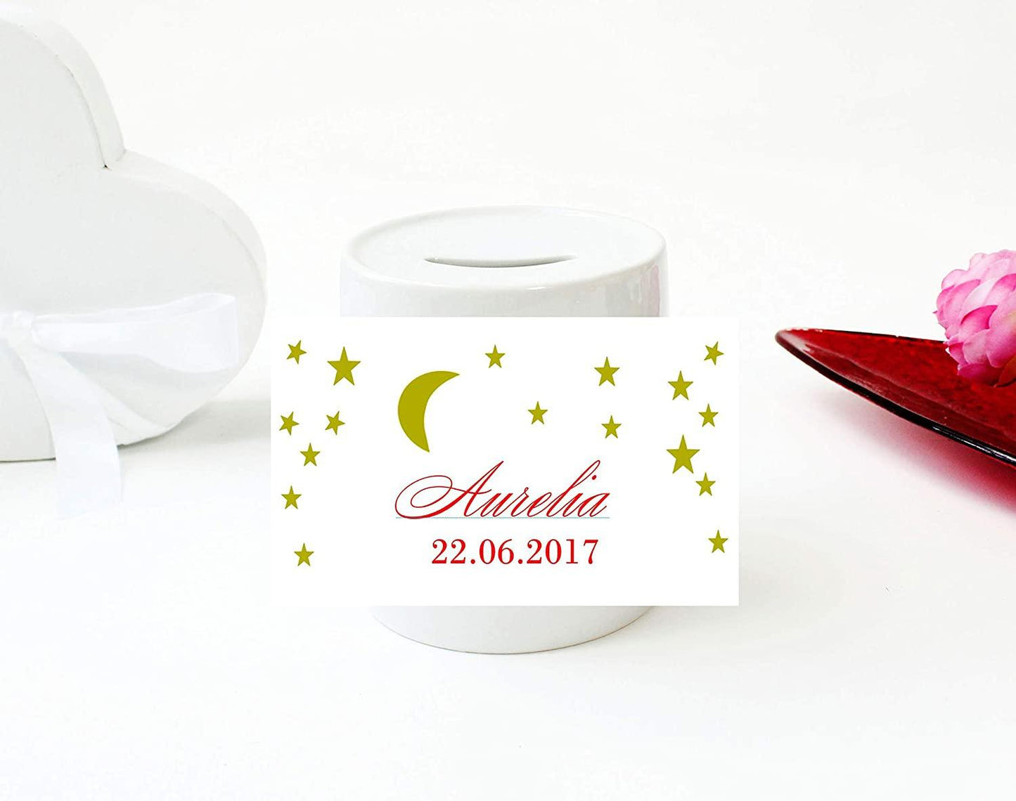 Spardose Kinder für Mädchen mit Namen personalisiert - Prinzessin -Keramik - Verpackung als Geld-Geschenk zur Taufe - Baby Taufgeschenk