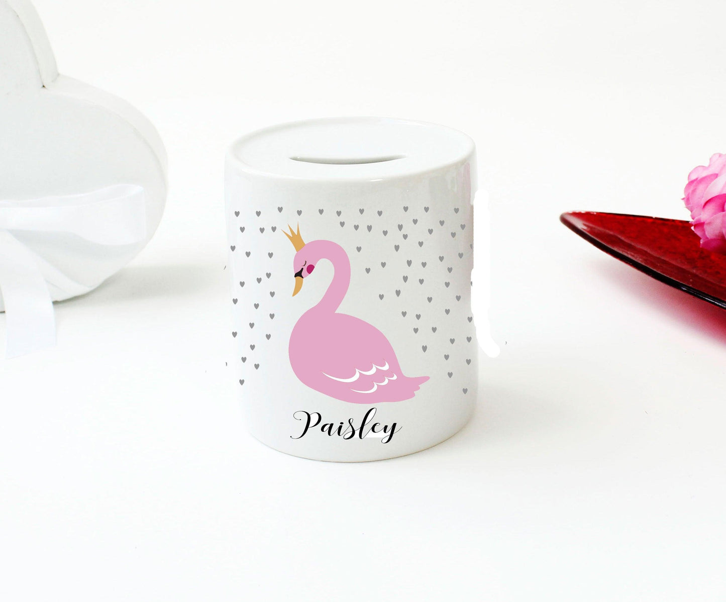 Spardose für Kinder Mädchen - mit Namen personalisiert - Keramik Baby Taufgeschenk