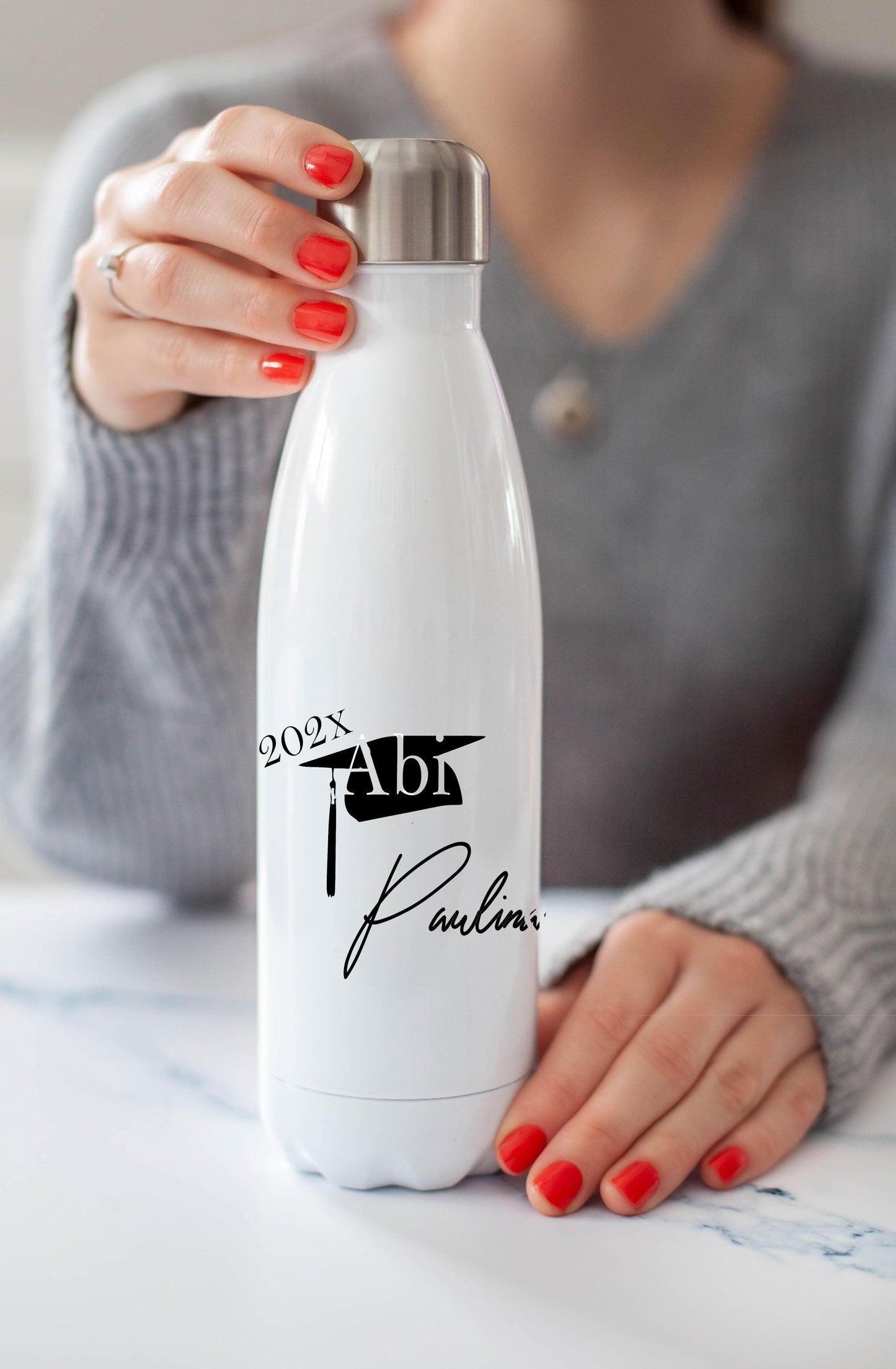 Geschenke zum Abitur - Geschenk-Idee für Abiturienten - Abitur Abi Trinkflasche Wasserflasche Edelstahl 750 ml - personalisiert mit Namen für Jungen/Mächen Sohn Tochter