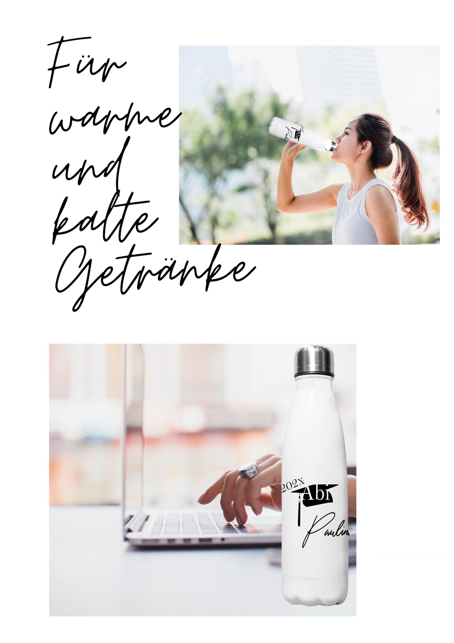 Geschenke zum Abitur - Geschenk-Idee für Abiturienten - Abitur Abi Trinkflasche Wasserflasche Edelstahl 750 ml - personalisiert mit Namen für Jungen/Mächen Sohn Tochter