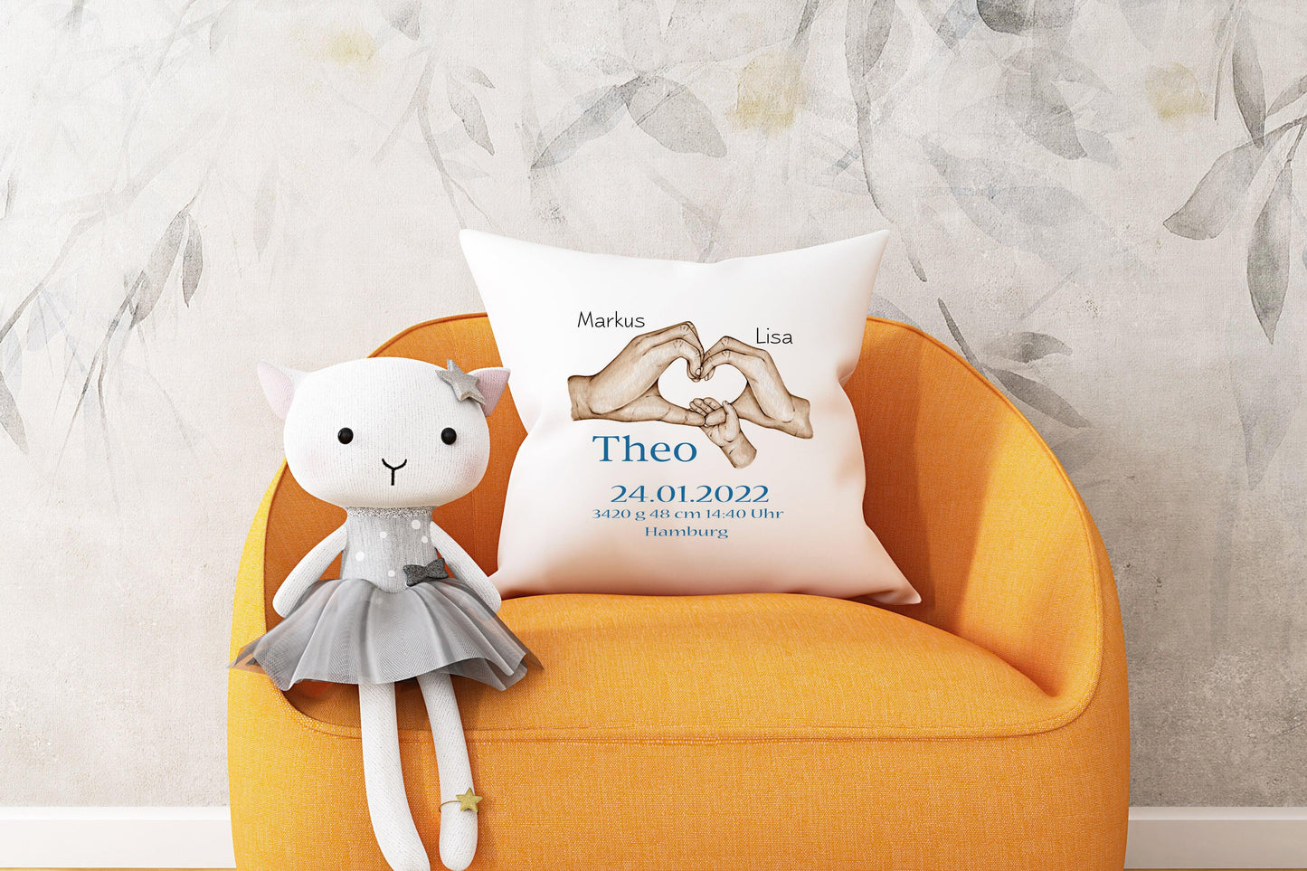 Baby-Geschenk Junge personalisiert - individualisiertes Namenskissen mit Geburtsdaten - Baby Kissen mit Namen