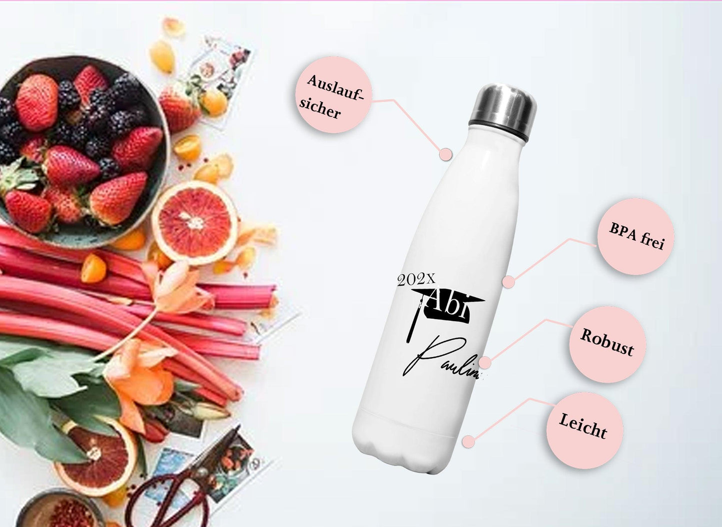 Geschenke zum Abitur - Geschenk-Idee für Abiturienten - Abitur Abi Trinkflasche Wasserflasche Edelstahl 750 ml - personalisiert mit Namen für Jungen/Mächen Sohn Tochter