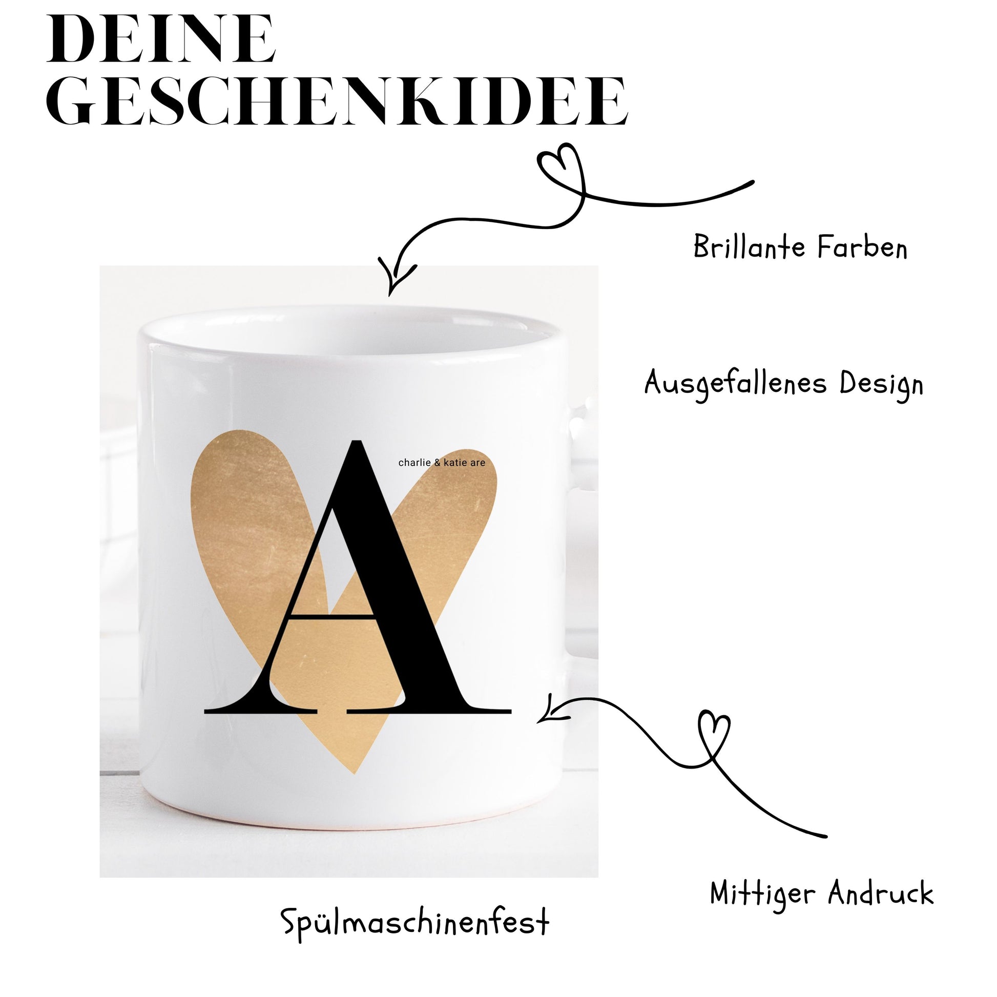 Tasse personalisiert mit Buchstaben von A-Z, Buchstabentasse mit Letter, Geschenk/Geschenkidee Kollegen/Freundin, Büro-tasse lustig mit Herz