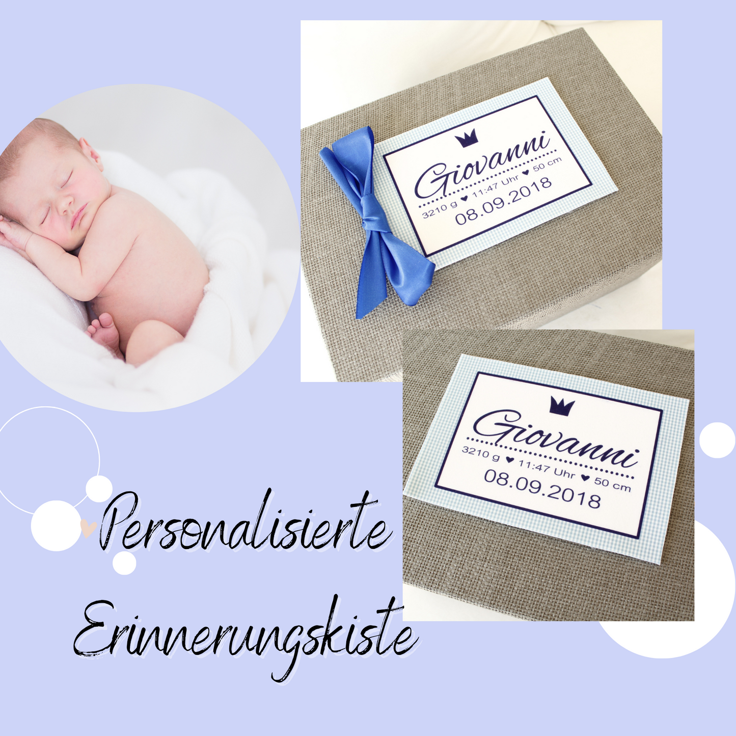 Geschenke zur Geburt - Erinnerungskiste Junge - Taufgeschenke personalisiert - Geschenke zur Geburt Taufe