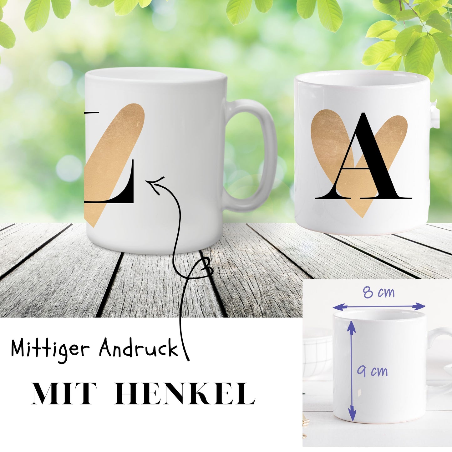 Tasse personalisiert mit Buchstaben von A-Z, Buchstabentasse mit Letter, Geschenk/Geschenkidee Kollegen/Freundin, Büro-tasse lustig mit Herz