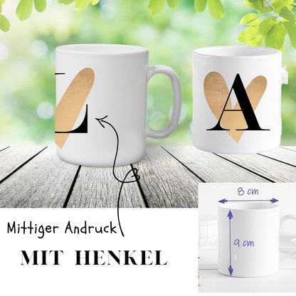 Tasse personalisiert mit Buchstaben von A-Z, Buchstabentasse mit Letter, Geschenk/Geschenkidee Kollegen/Freundin, Büro-tasse lustig mit Herz