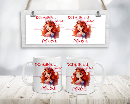 Geschenk Einschulung 2025 - Tasse personalisiert für Mädchen