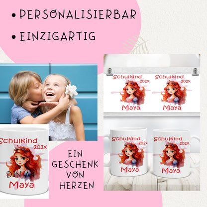 Geschenk Einschulung 2025 - Tasse personalisiert für Mädchen