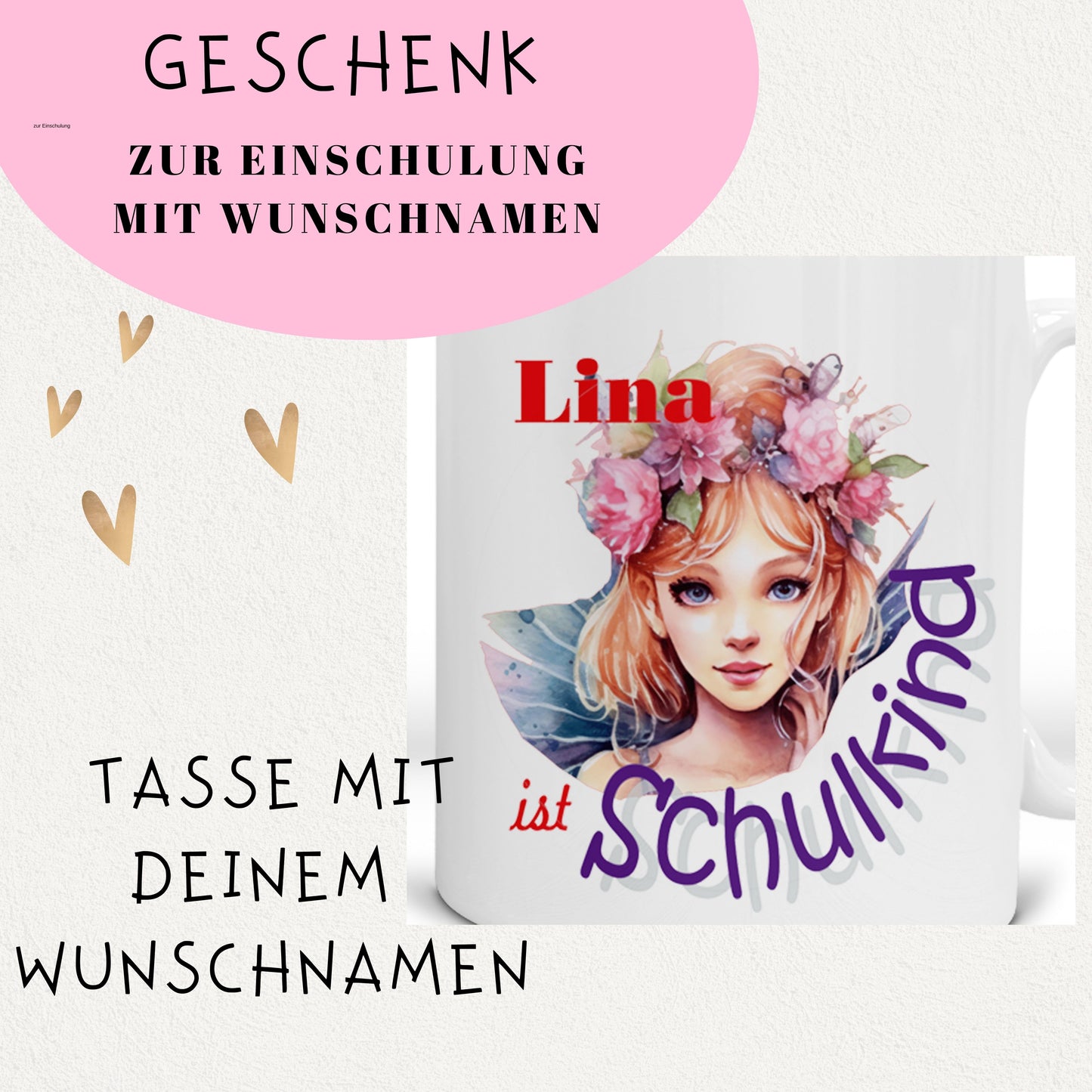 Geschenk Schulkind Mädchen 2025 - Tasse personalisiert