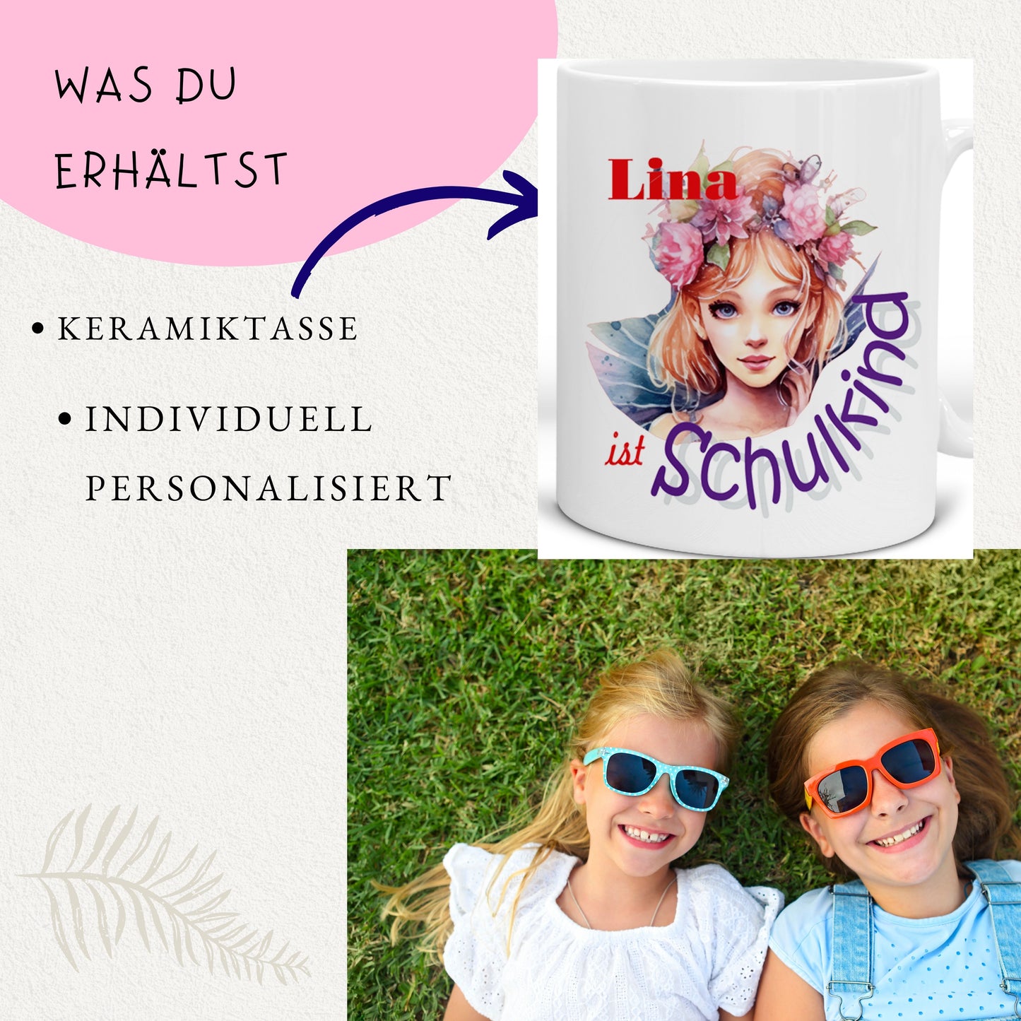 Geschenk Schulkind Mädchen 2025 - Tasse personalisiert