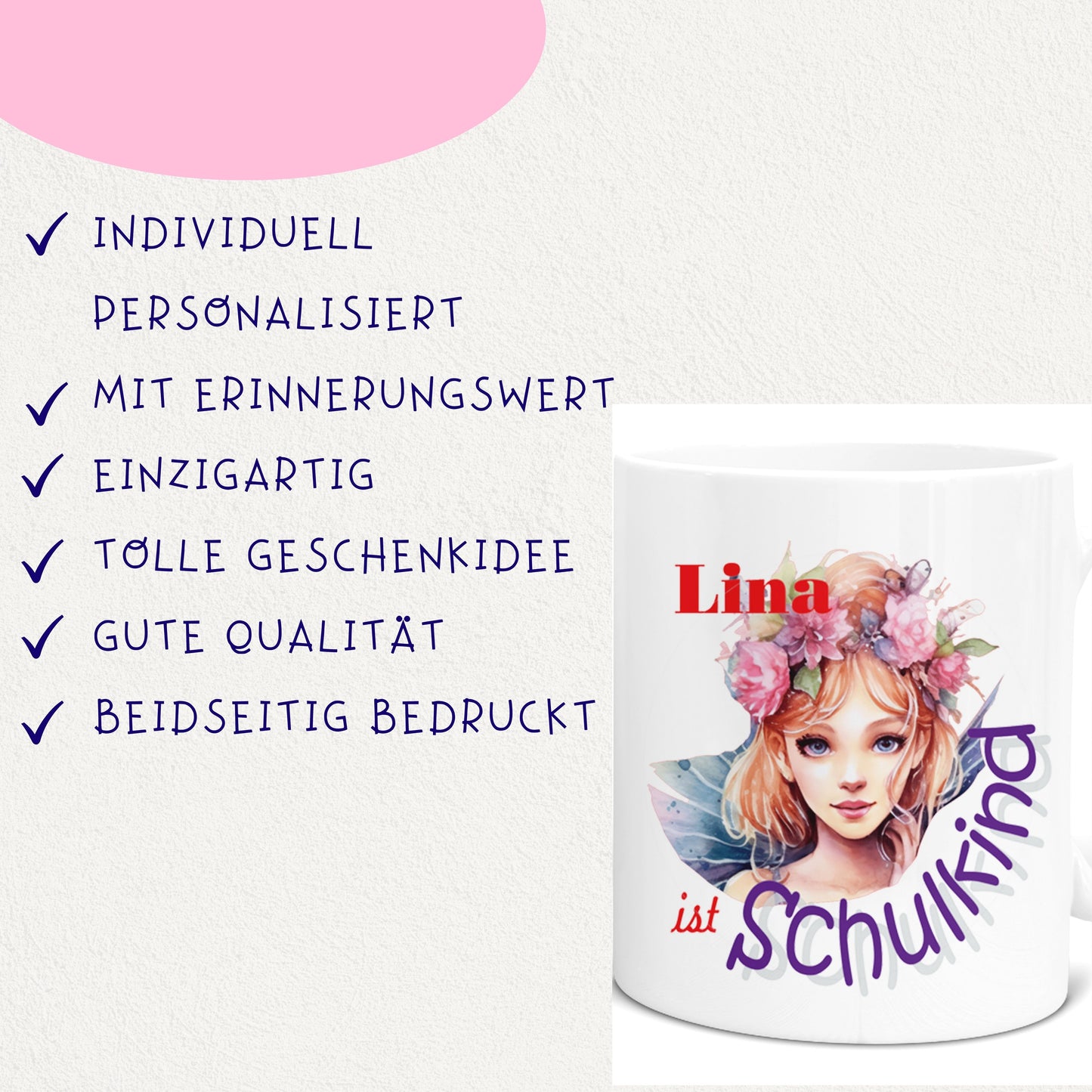 Geschenk Schulkind Mädchen 2025 - Tasse personalisiert