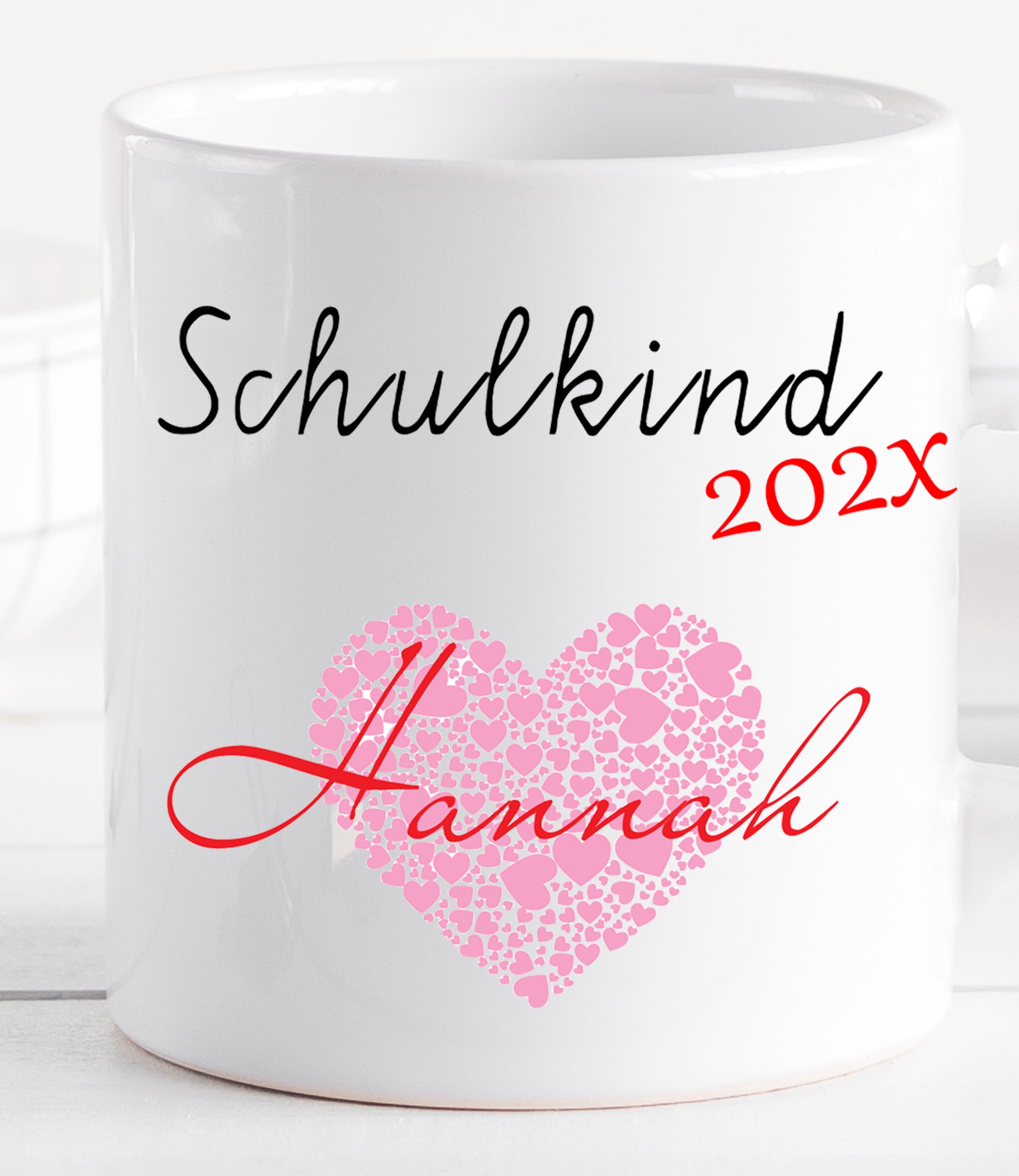 Schulkind 2025 - Geschenk Tasse Einschulung personalisiert für Mädchen - Namenstasse mit Wunschnamen