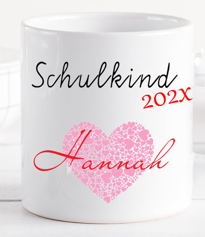 Schulkind 2025 - Geschenk Tasse Einschulung personalisiert für Mädchen - Namenstasse mit Wunschnamen