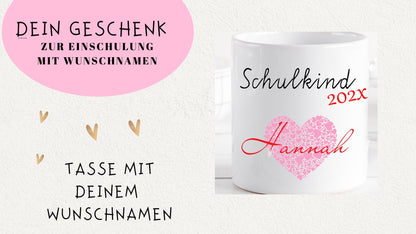 Schulkind 2025 - Geschenk Tasse Einschulung personalisiert für Mädchen - Namenstasse mit Wunschnamen