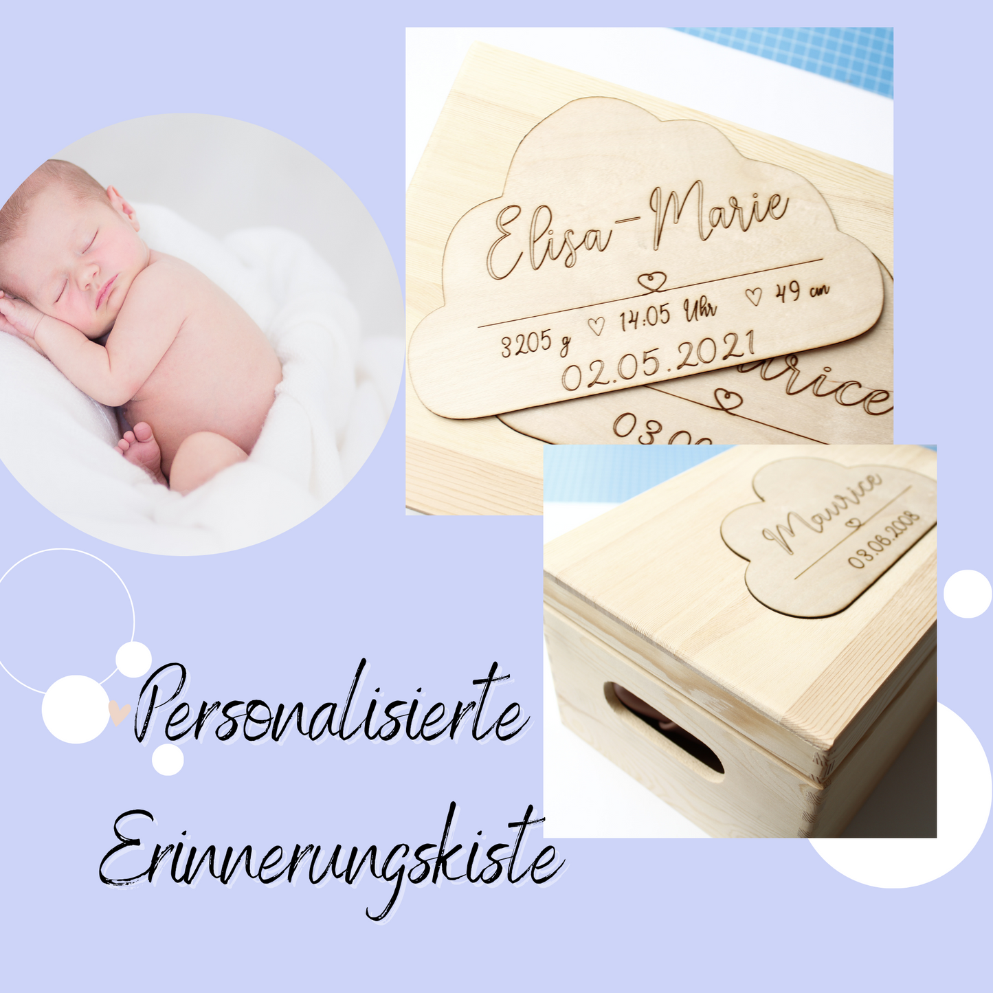 Geschenke zur Geburt - Erinnerungskiste Baby personalisiert / Taufe Geschenk-idee Patenkind