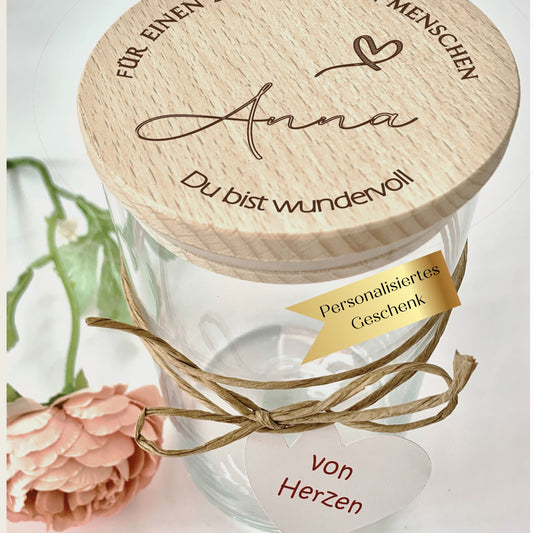 Dankeschön Geschenke Vorratsglas mit Namen graviert