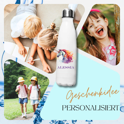 Personalisierte Trinkflasche mit Wunschmotiv – Geschenk zur Einschulung für Mädchen – Thermoflasche Kinder 500ml