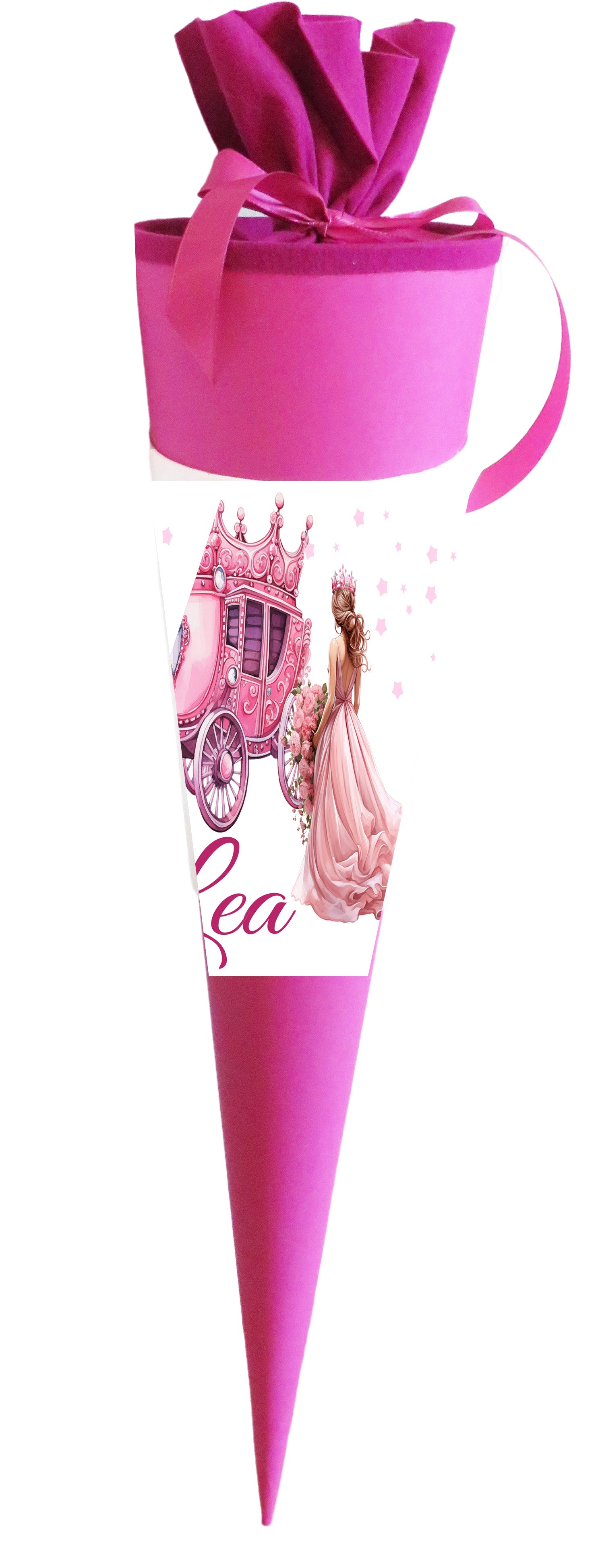 Schultüte für Mädchen personalisiert mit Namen - Prinzessin Motiv - Deine Zuckertüte als Geschenk zur Einschulung - Fertig 70 cm groß pink - NEU