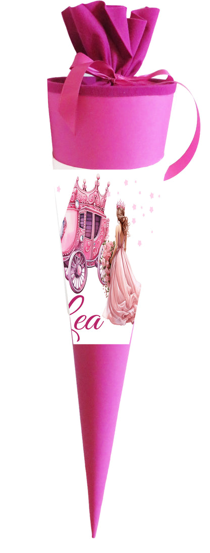 Schultüte für Mädchen personalisiert mit Namen - Prinzessin Motiv - Deine Zuckertüte als Geschenk zur Einschulung - Fertig 70 cm groß pink - NEU