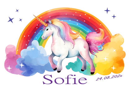 Schultüte für Mädchen mit Einhorn/Regenbogen personalisiert mit Namen - 70 cm groß pink - NEU