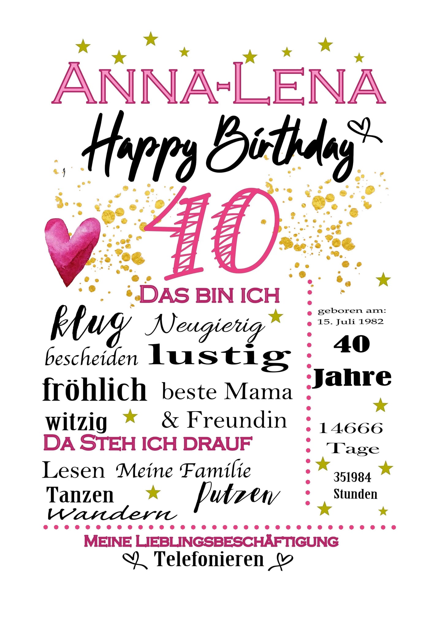 40 Geburtstag Frau Geschenk Bild - Geschenkidee mit Namen personalisiert Zarto