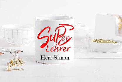 Abschied- Abschluss- Geburtstag- Geschenk Lehrer - personalisierte Kaffee-Tasse Becher mit Namen
