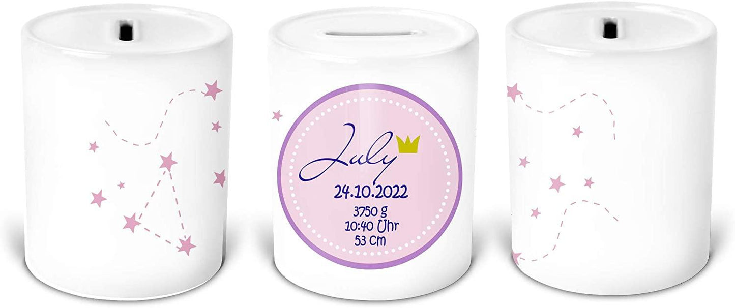 Baby-Spardose Geschenk für Mädchen mit Namen personalisiert - Keramik - Verpackung als Geld-Geschenk Geburt Taufe Zarto