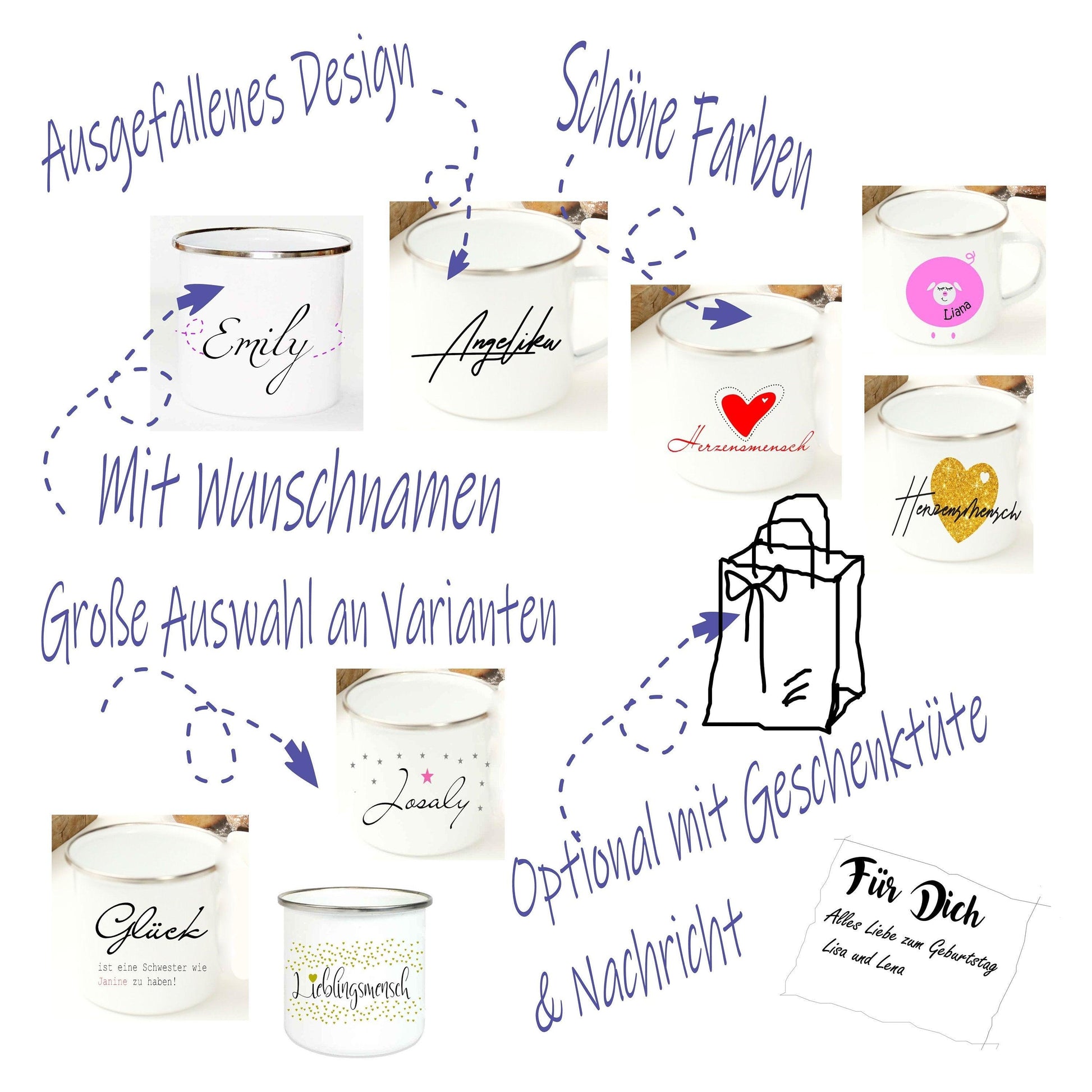 Emaille Becher mit Name / Emaille Tasse mit Spruch / Kaffeetasse mit Namen / Geschenk Freundin Freund Zarto