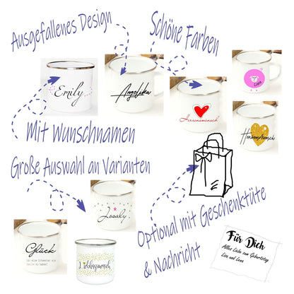 Emaille Becher mit Name / Emaille Tasse mit Spruch / Kaffeetasse mit Namen / Geschenk Freundin Freund Zarto