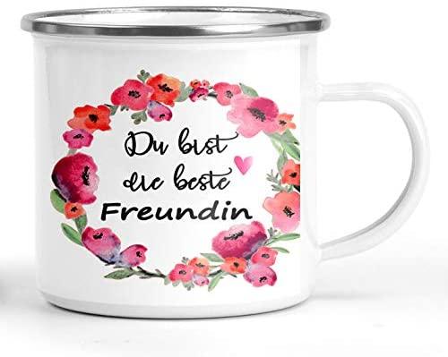 Emaille- Kaffee- Tasse mit Spruch für die beste Freundin Lieblingsmensch als Geschenkidee und Dankeschön / Geburtstags-Geschenk / Freundschaftstassen