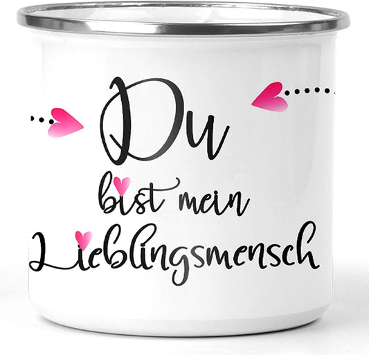 Emaille-Tasse mit Spruch Lieblingsmensch/Emaillebecher als Geschenkidee und Dankeschön/Geburtstags-Geschenk Beste Freundin/Freundschaftstassen LIebe