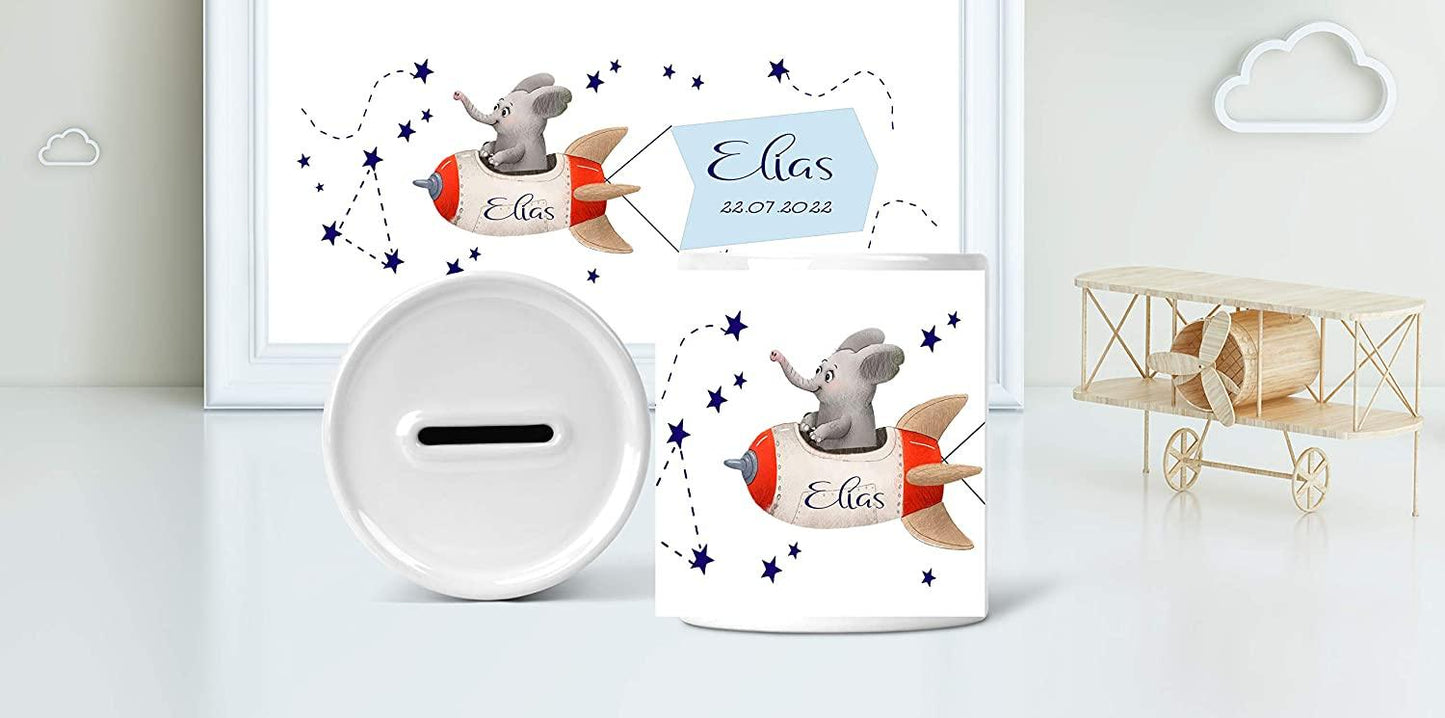 Geschenk Geburt - Baby-Spardose mit Elefant Tier-Motiv Zarto