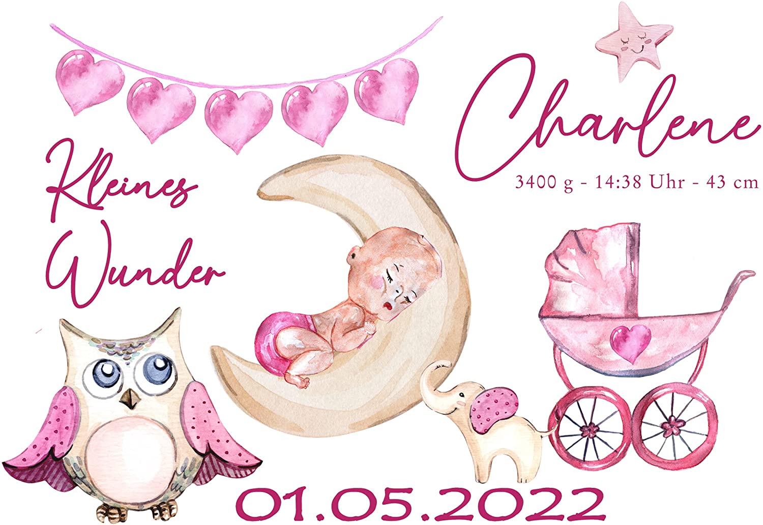 Geschenk Geburt individualisiert für Mädchen - Babygeschenk mit Geburtsdaten personalisiert als Geschenkidee zur Geburt