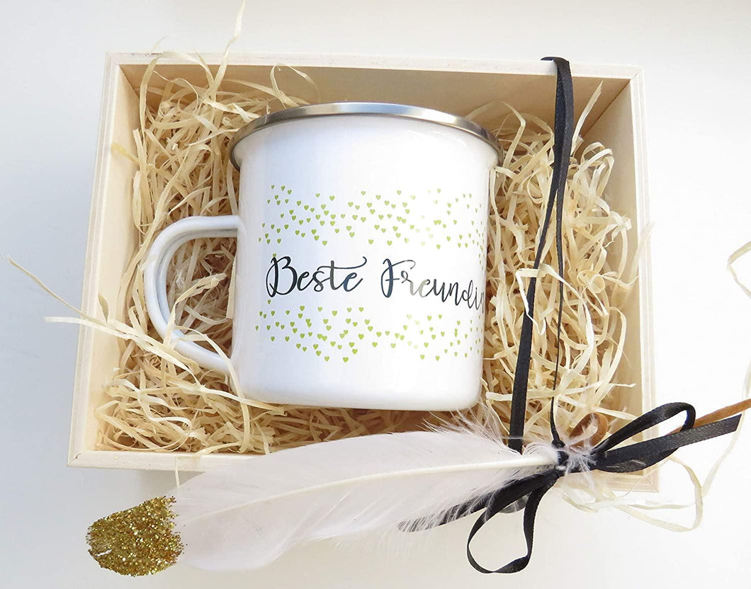 Geschenk für Frauen personalisiert zum Geburtstag – Geschenkidee beste Freundin Emaille-Tasse Kaffee-Becher Set mit Namen Zarto