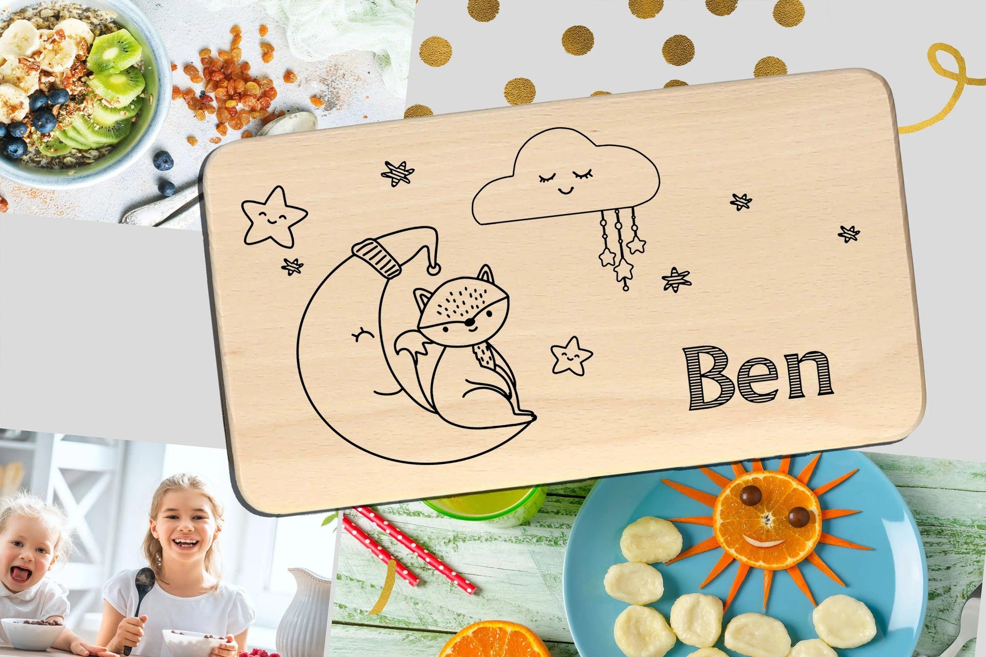 Frühstücksbrettchen für Kinder mit Wunschnamen, Geschenk 1. Geburtstag Jungen & Mädchen, Geburtstagsgeschenk