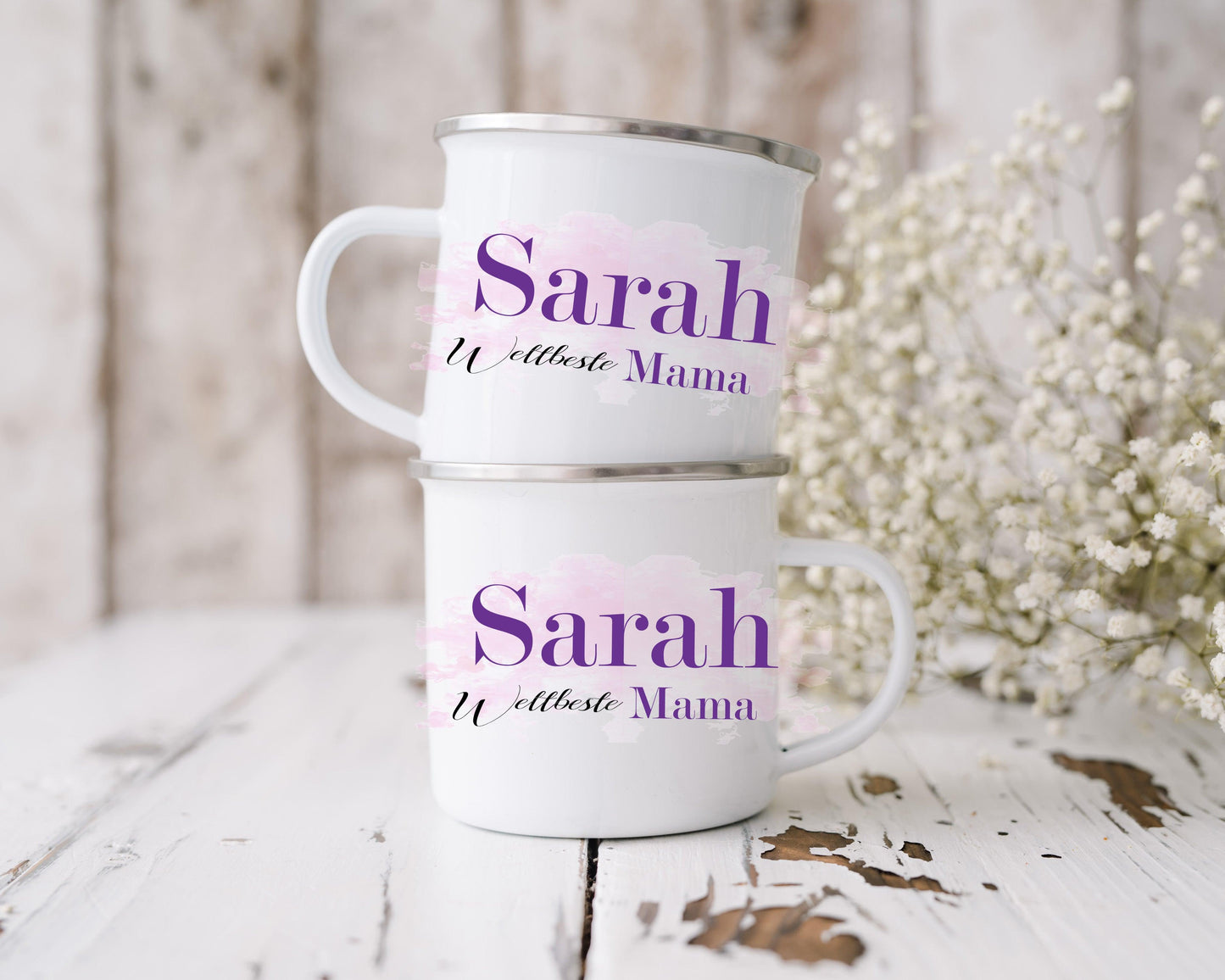 Personalisierte Geschenk-idee Mutter - Emaille-Tasse Kaffeetasse BESTE MAMA aus Metall Zarto