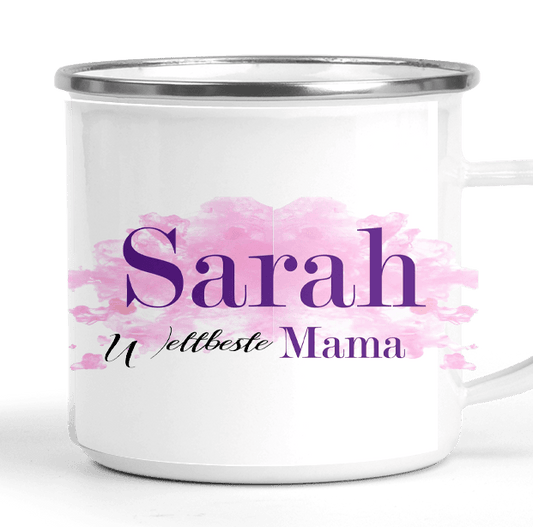 Personalisierte Geschenk-idee Mutter - Emaille-Tasse Kaffeetasse BESTE MAMA aus Metall Zarto