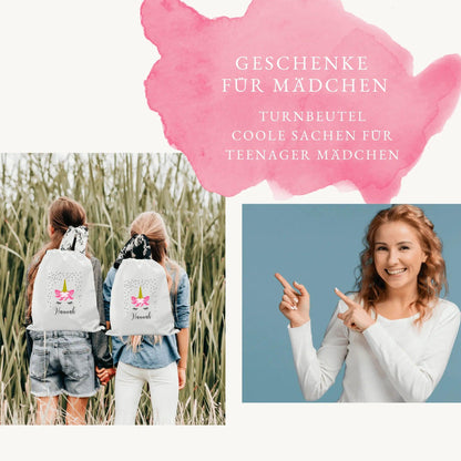 Geschenke für Mädchen, Einhorn Geschenke für Mädchen gesucht? Personalisiere dein Turnbeutel als coole Sachen für Teenager Mädchen, Gym Bag mit Einhorn als Mädchen Geschenke 6 - 12 Jahre