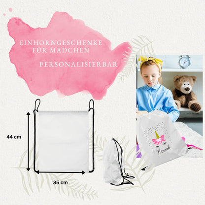 Geschenke für Mädchen, Einhorn Geschenke für Mädchen gesucht? Personalisiere dein Turnbeutel als coole Sachen für Teenager Mädchen, Gym Bag mit Einhorn als Mädchen Geschenke 6 - 12 Jahre