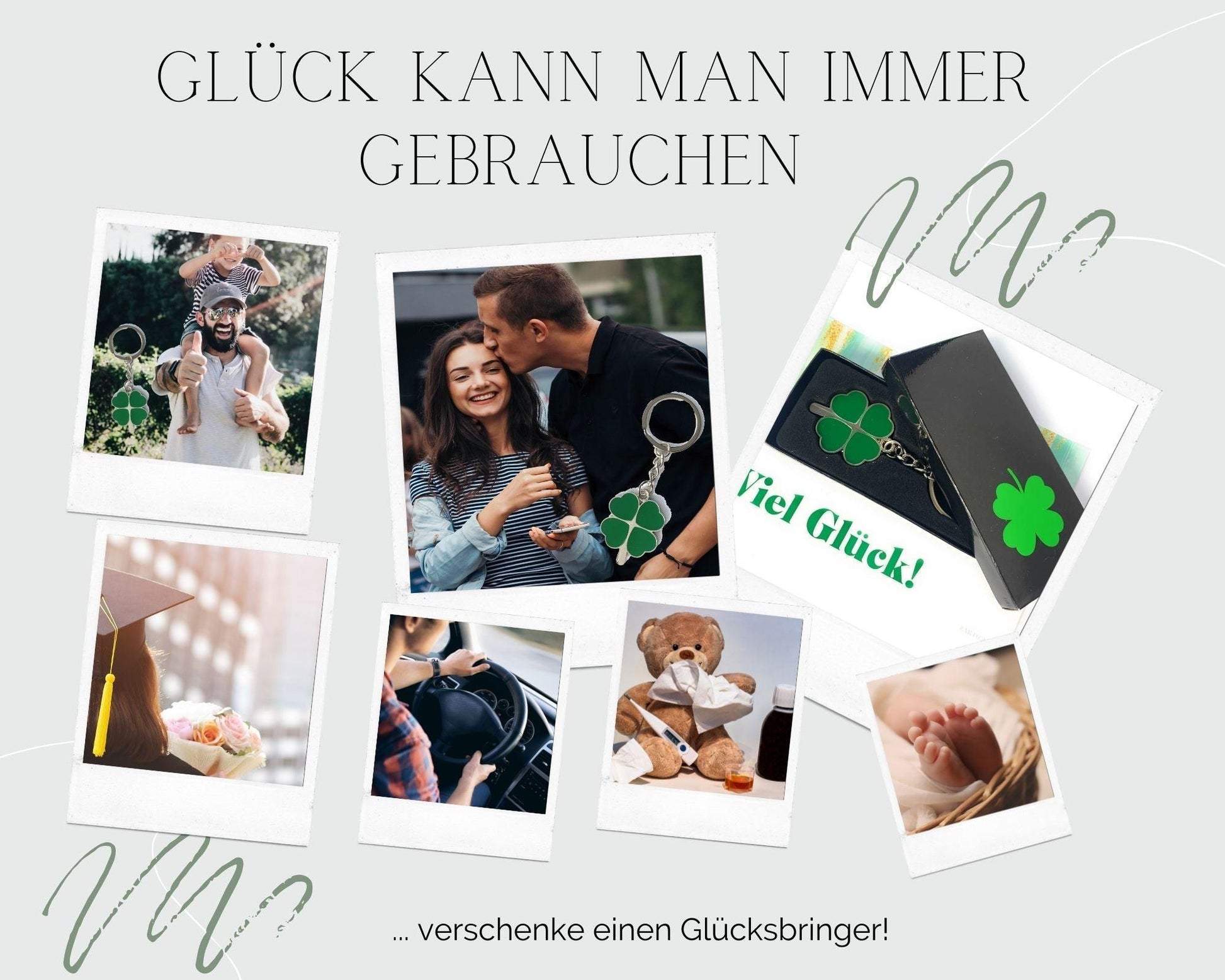 Glücksbringer Kleeblatt als Schlüsselanhänger in ausgefallener Verpackung mit Karte - überzeugendes glücksbringendes kleines Geschenk zarto