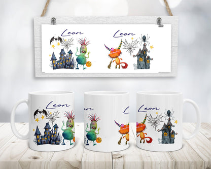 Halloween Tasse lustig mit Monster & Wunschnamen, Halloween Deko, Personalisiertes Geschenk Kinder