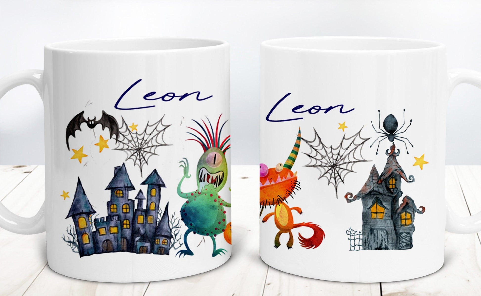 Halloween Tasse lustig mit Monster & Wunschnamen, Halloween Deko, Personalisiertes Geschenk Kinder