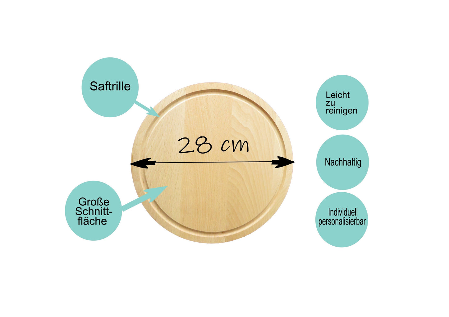 Schneidebrett Holzbrett Küche rund - mit Gravur & Namen personalisiert - Holz Küchenbrett - Geschenk für Hobbyköche zarto