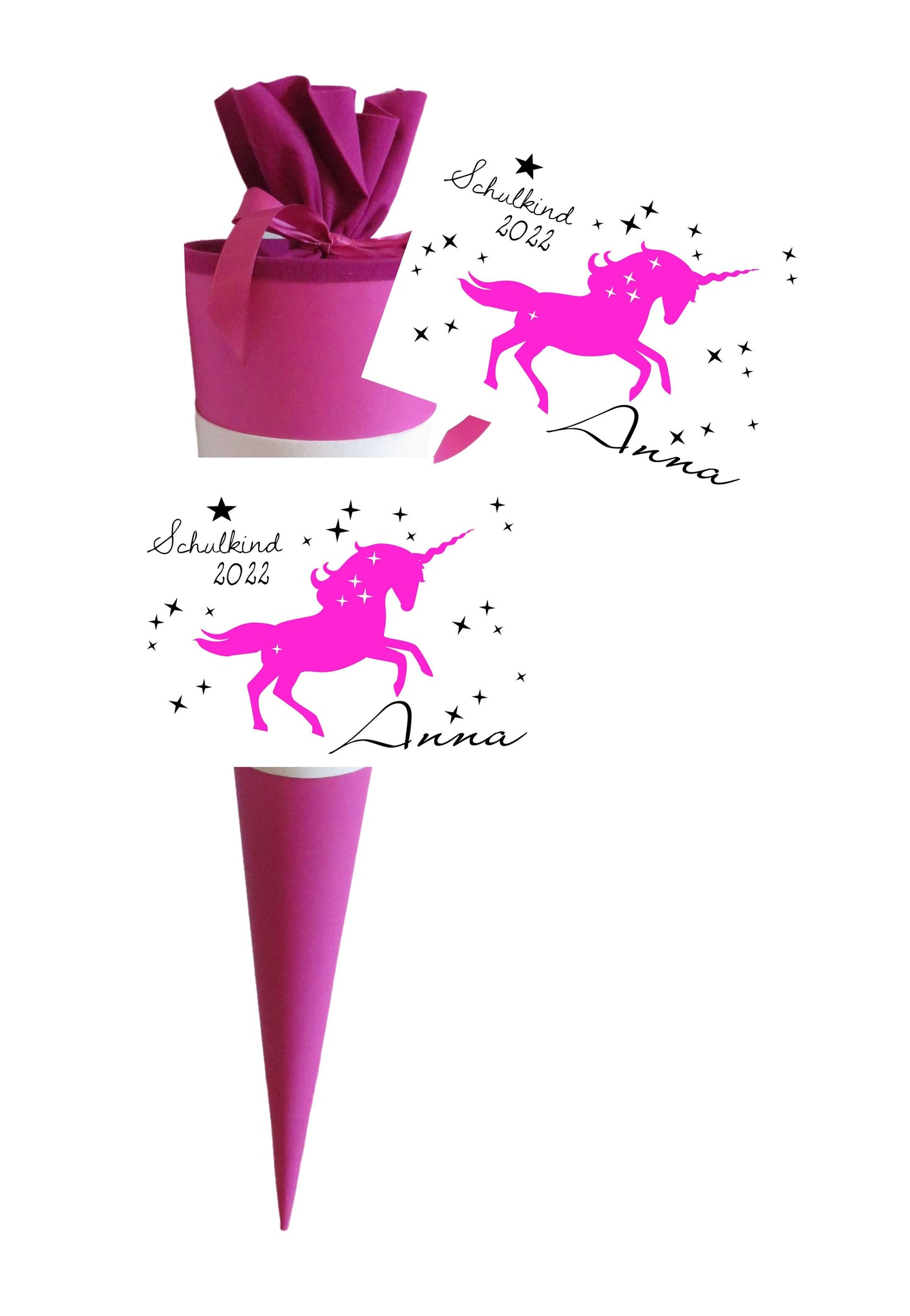 Schultüte Mädchen mit Namen personalisiert - Zuckertüte Einhorn fertig - Zuckertuete groß 70 cm - Geschenk zur Einschulung