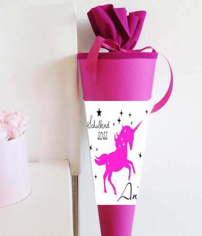 Schultüte Mädchen mit Namen personalisiert - Zuckertüte Einhorn fertig - Zuckertuete groß 70 cm - Geschenk zur Einschulung
